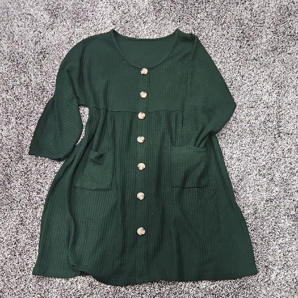 Long Sleeved Dark Green Dress, Size Large